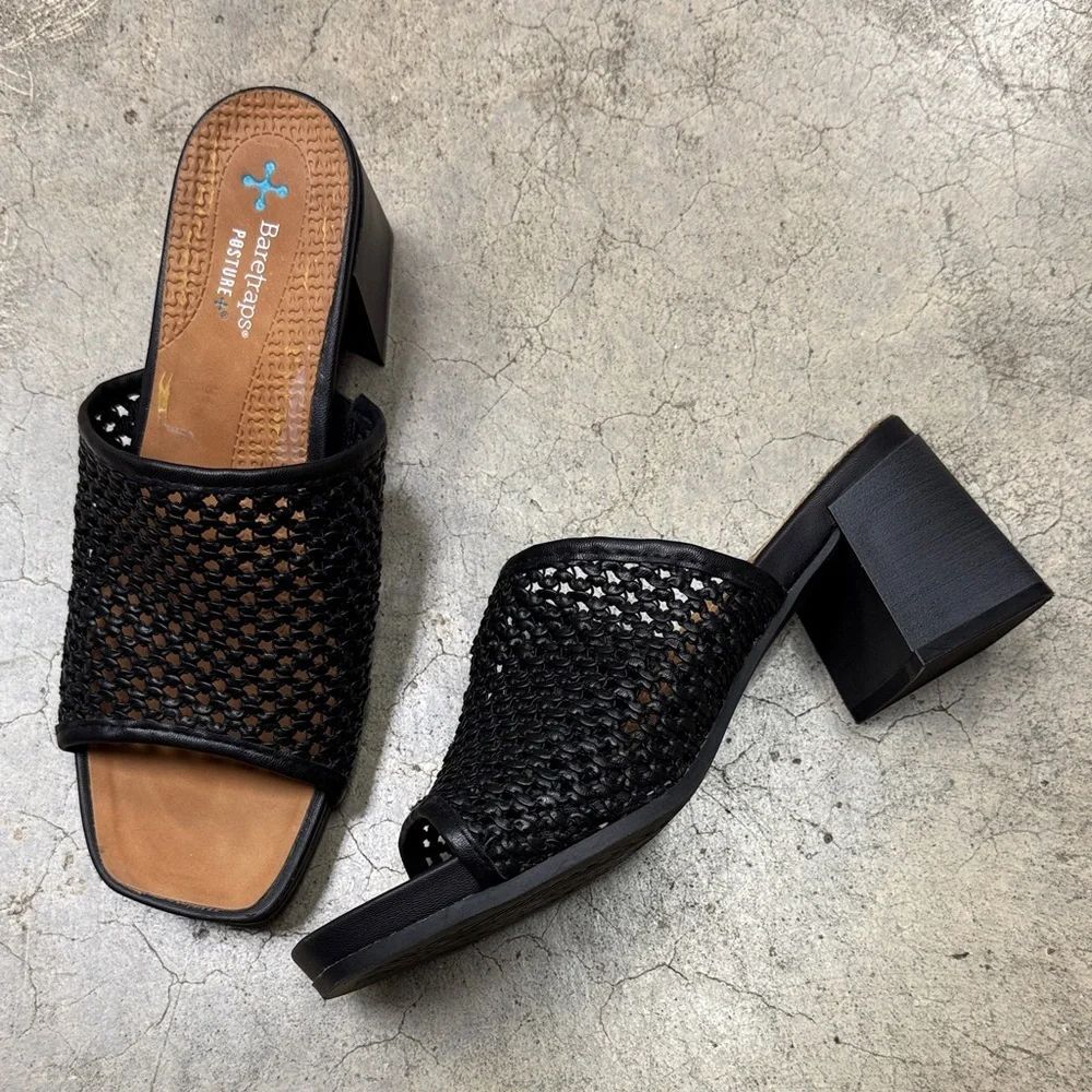 BareTraps Black Woven Mules